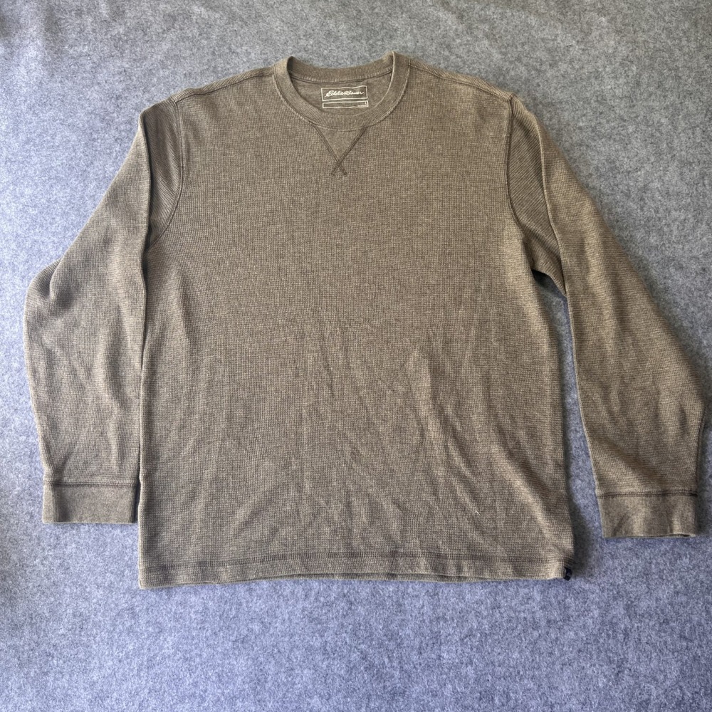 Eddie Bauer Waffle Knit Thermal Shirt Large Olive Green Cotton Blend Long Sleeve